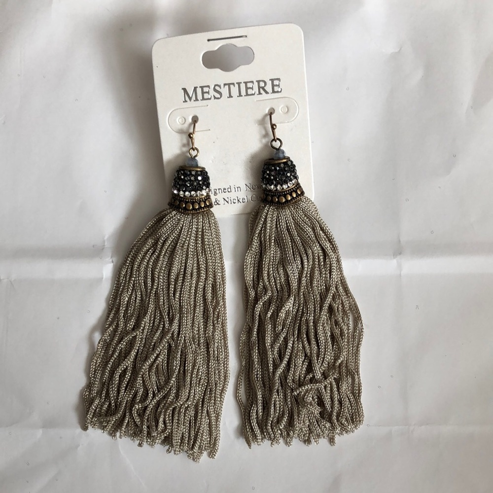 Elegant Taupe Tassel Earrings